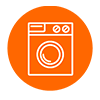 Círculo en naranja con un ícono de una lavadora de ropa