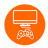 Círculo en naranja con un ícono de una consola de video juegos