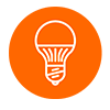 Iluminación Círculo en naranja con un ícono de una bombilla led