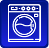 Ícono con fondo color azul sobre cuarto de lavado