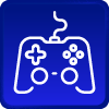 Ícono con fondo color azul sobre juego