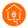 Círculo en naranja con un ícono de una casa con un toma corriente
