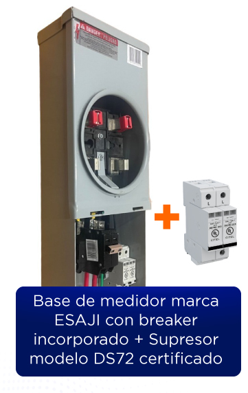 Imagen de Base de medidor marca ESAJI con breaker incorporado + Supresor modelo DS72 certificado