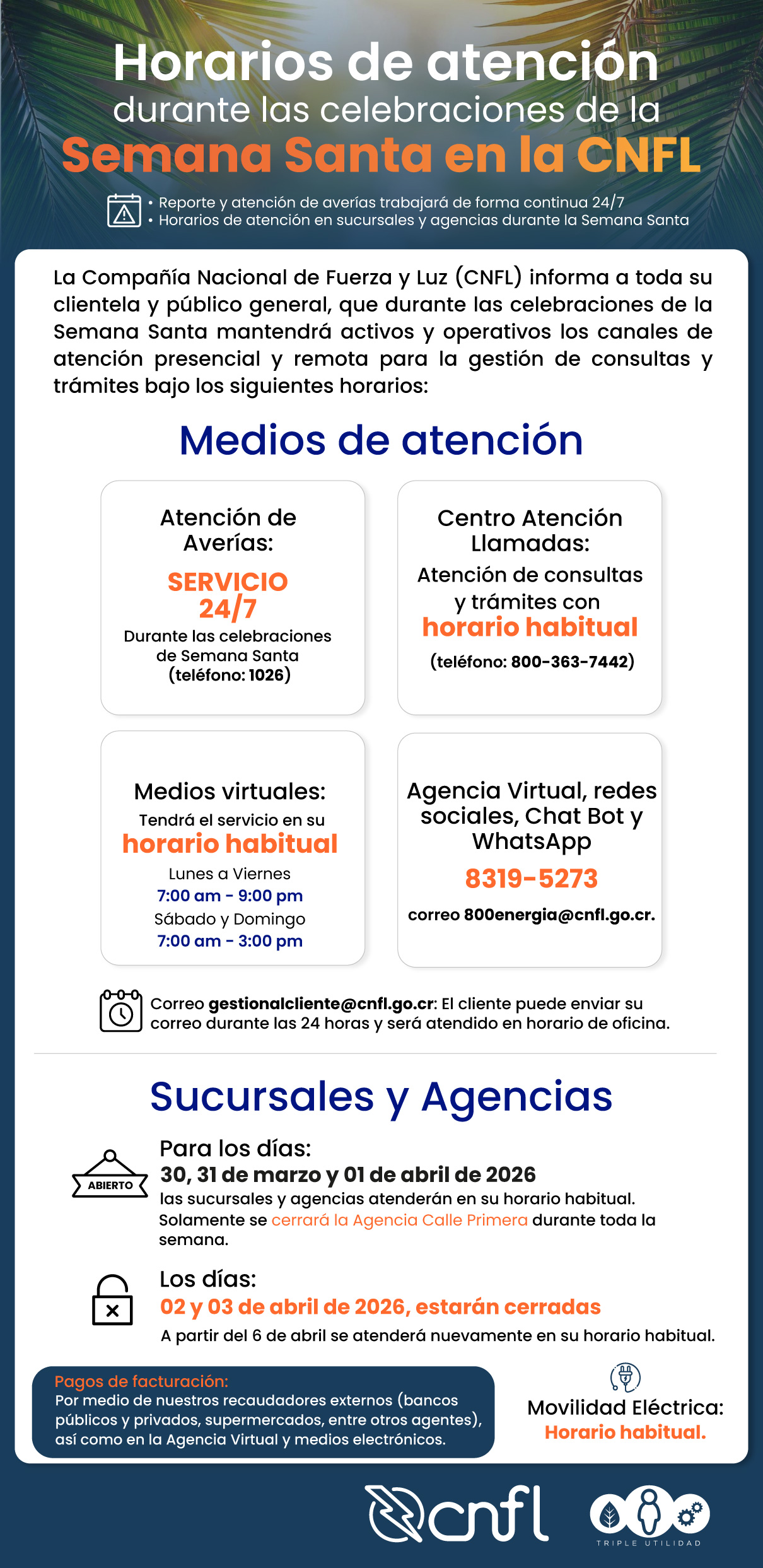 Imagen detalle Horario de Atención en Semana Santa CNFL