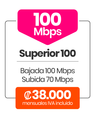 Plan Superior 100 Mbps / Bajada: 100 Mbps / Subida: 70 Mbps / Precio ₡38.000 mensuales IVAI