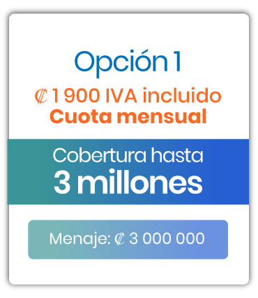 Cobertura para menaje Opción 1 / Cuota mensual ₡1.895 mensuales IVAI / Cobertura hasta 3 millones / Menaje ₡3,000.000 